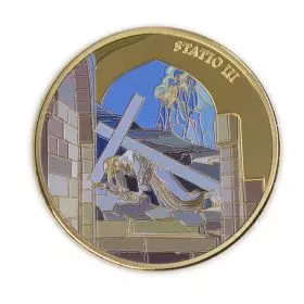 Staatsmedaille, Station III, Jesus fällt zum ersten Mal, 24K vergoldetes Bronze, 39 mm, 26.2 g - Vorderseite
