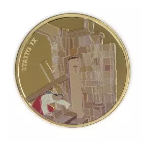 State Medal, Statio IX, Jesus falls the third time, Bronze 24k Gold-Plated, 39 mm, 26.2 gr - Obverse