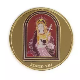 State Medal, Statio XIII, Mary lamenting over Jesus' death, Bronze 24k Gold-Plated, 39 mm, 26.2 gr - Obverse
