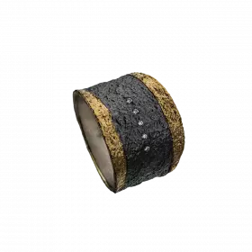 Darkened antique finish Silver Ring with 18k Gold leaf border and 5 diamonds 4.5 points