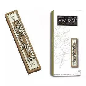 Israeli gifts, Olive - Wooden Mezuzah Case with Silver Plated Decoration
