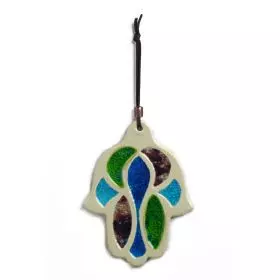 Israeli gift, Glass-Filled Hamsa, ceramic, 16.5x12.5 cm