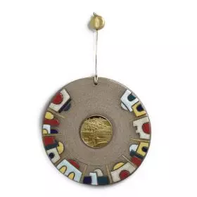 Israeli gift, "Jerusalem View Medal" Handcrafted Ceramic Wall hanging, Ceramic, 15 cm