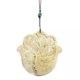 Israeli gift, Dove Hamsa, Gold-Plated Brass, 13.3X13.7 cm