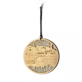 Israeli gift, Jerusalem View Wall hanging, Gold-Plated Brass, 15 cm