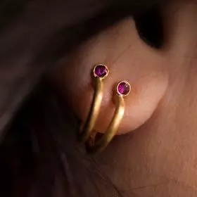 14K Gold Gypsy Earrings with Red Sapphire