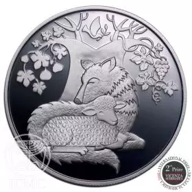 Commemorative Coin, Wolf with the Lamb, Prooflike Silver, 30 mm, 14.4 gr - Obverse