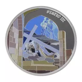 Staatsmedaille, Station III, Jesus fällt zum ersten Mal, Silber 999, 39 mm, 1 Unze - Vorderseite