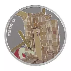 Staatsmedaille, Station IX - Jesus fällt zum dritten Mal, Silber 999, 39 mm, 1 Unze - Vorderseite