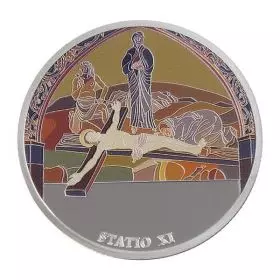 Staatsmedaille, Station XI, Kreuzigung: Jesus ist an das Kreuz genagelt, Silber 999, 39 mm, 1 Unze - Vorderseite