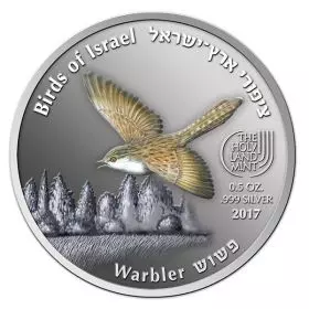 State Medal, Warbler, Birds of Israel, Silver 999, 50 mm, ½ oz - Obverse
