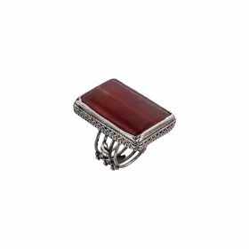 Silver Ring with large rectangle set with stunning Carnelian stone