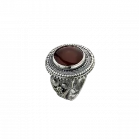 Round Silver Filigree Ring set with center Carnelian stone