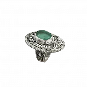 Oval Silver Filigree Ring set with ancient Roman Glass