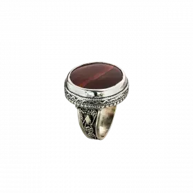 Silver Ring set with round Carnelian surrounded by Yemenite filigree work