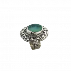 Oval Silver Filigree Ring with ancient Roman Glass in the center