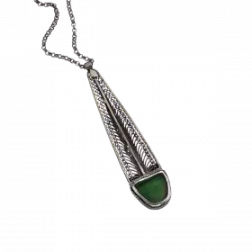 Silver Necklace with long pendant adorned with Yemenite filigree work and Roman Glass