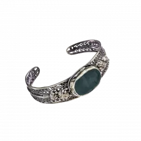 Open Silver Filigree Bangle set with oval ancient Roman Glass