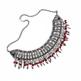 Silver Necklace with trapezium-shaped dainty filigree links and Carnelian stones