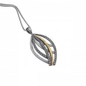 Silver Necklace with 3-dimensional leaf pendant accented with 9k Gold and Zircons