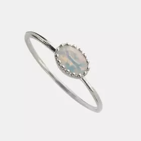 October Birthstone - 925 Silver Opal Crown Ring