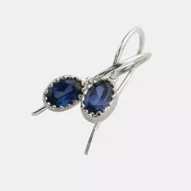 Silver Sapphire Zircon Crown Earrings - September Birthstone