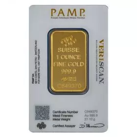 Investible Gold - Gold Bar, Lady Fortuna, 1 oz, PAMP - Tamper Evident Packaging - Reverse