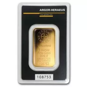 Investierbares Gold - Goldbarren, Kinebar, 1 Unze, Argor - Originalitätsgesicherte Verpackung - Vorderseite