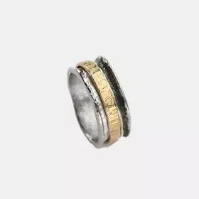 925 Sterling Silver Spinning Ring, Gold Plated Silver Hoop