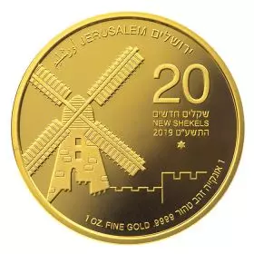 Jerusalem Windmühle - 1 Unze 9999/Goldmünze (Bullion), 32 mm, "Jerusalem von Gold" Bullion-Serie