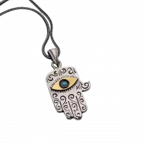 Silver Necklace with 9k Gold & Silver Hamsa Pendent