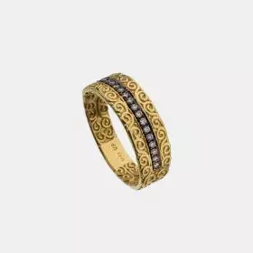 14k Gold Ring with center band darkened with rhodium and set with diamonds, 12 points