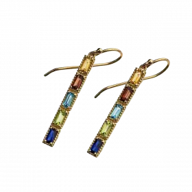 14k Gold Hook Earrings set with 5 gemstones: Corundum Sapphire