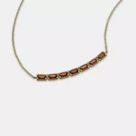 14k Red Gold Necklace with square Garnet surrounded by Diamonds 0.10ct