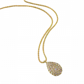 14k Gold Necklace with Droplet Pendant set with Diamonds