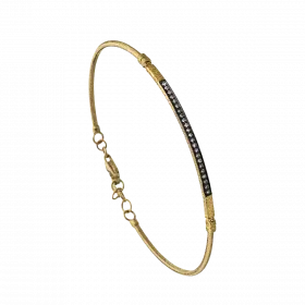 14k Gold Bangle with center feather of diamonds, 16 points, darkened with Rhodium 