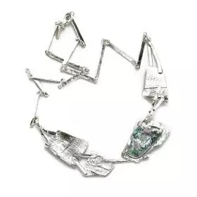 Silver Necklace with Geometrical Links, between them, Roman Glass coated with Natural Patina