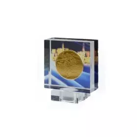 Israeli gifts, Three-Dimensional Display Stand with gold-plated - Jerusalem View - Medal