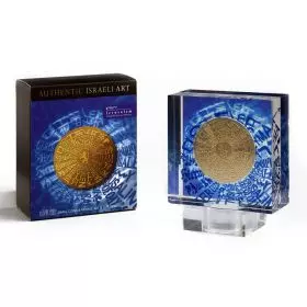 Israeli gifts, Three-Dimensional Display Stand with gold-plated - Jerusalem Wheel - Medal