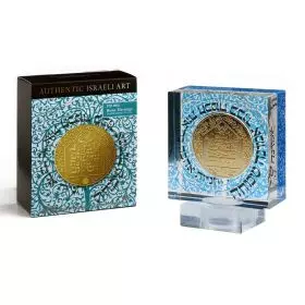Israeli gifts, Three-Dimensional Display Stand with gold-plated Blessing for the Home Medal