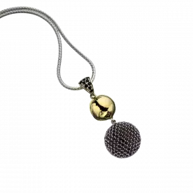 Silver Necklace with 2 dome pendants, one set with garnets and one wrapped in 9k gold