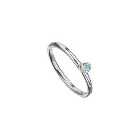 Silver Hoop Ring with Blue Topaz in 14k Gold Mount
