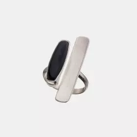 Silver Ring with a rectangle beside a rectangle set with an onyx stone