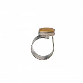 Handmade open Hoop Silver Ring with raised part set with "Yellow Strawberry" Agate