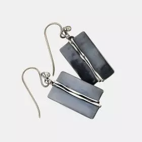 Darkened finish rectangular 925 Silver Earrings hand-wound downwards with silver thread