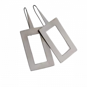 Silver Earrings composed of an outstandingly large rectangle