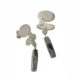 Silver "Rujum Stone" Earrings set with a rectangular Malingano Jasper Gemstone