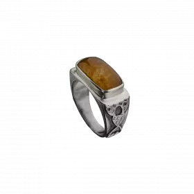 Solid Silver Ring embellished with silver decorations and a raised rectangle set with a calcite stone