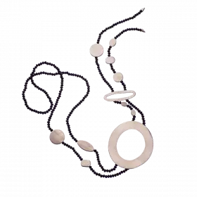 Long Onyx Necklace embellished with two-sided rings of different sizes