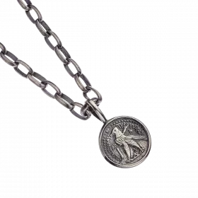 Handcrafted Silver Link Necklace with center pendant set with ancient Roman Coin replica